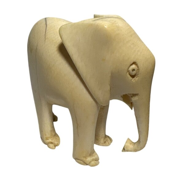 Elephant Miniature Sculpture Collectible Art Vintage Hand Carved 3 x 2.5" - Picture 1 of 6